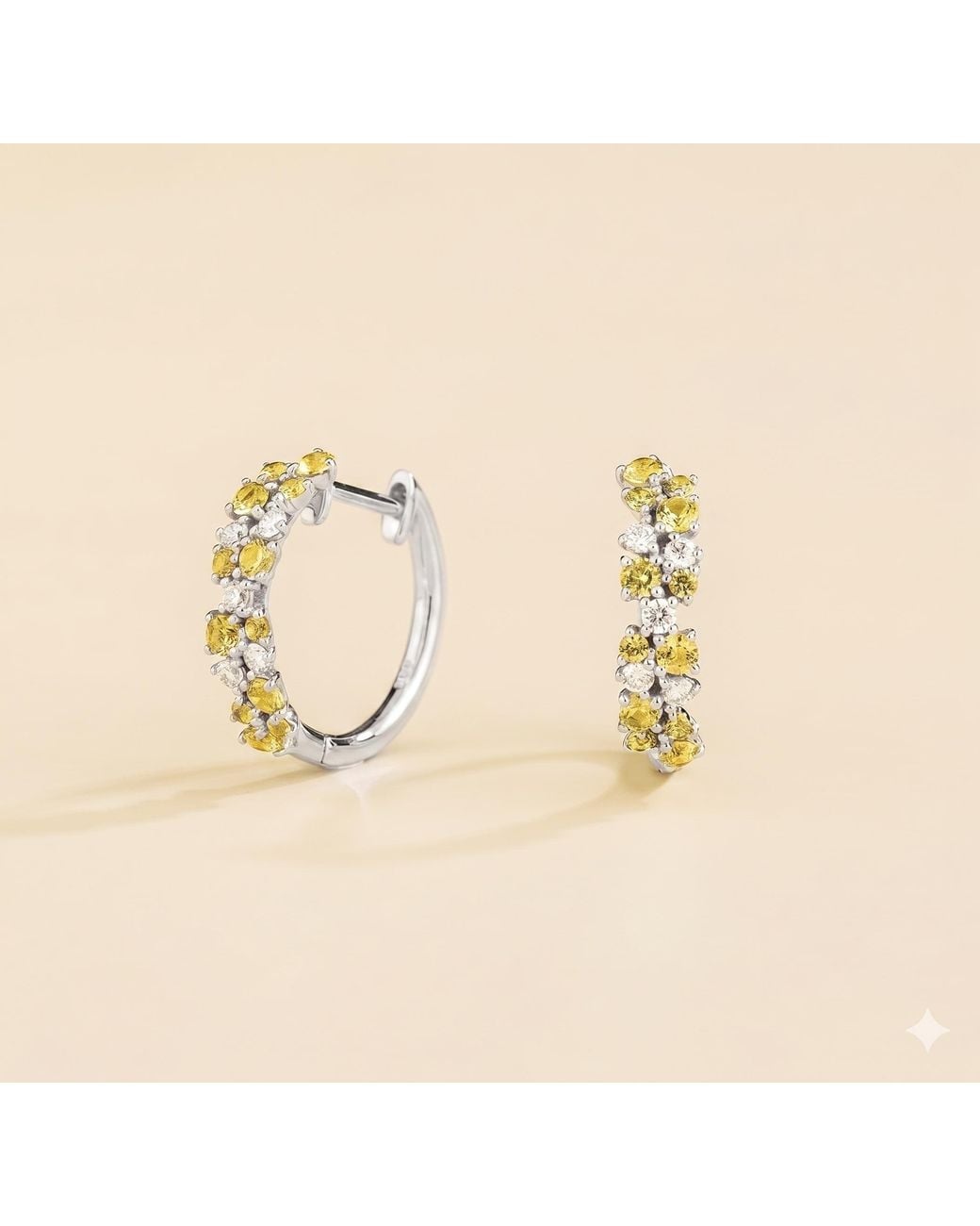 Juvetti Metallic Starry Sapphire & Diamond Cluster Huggie Hoop Earrings