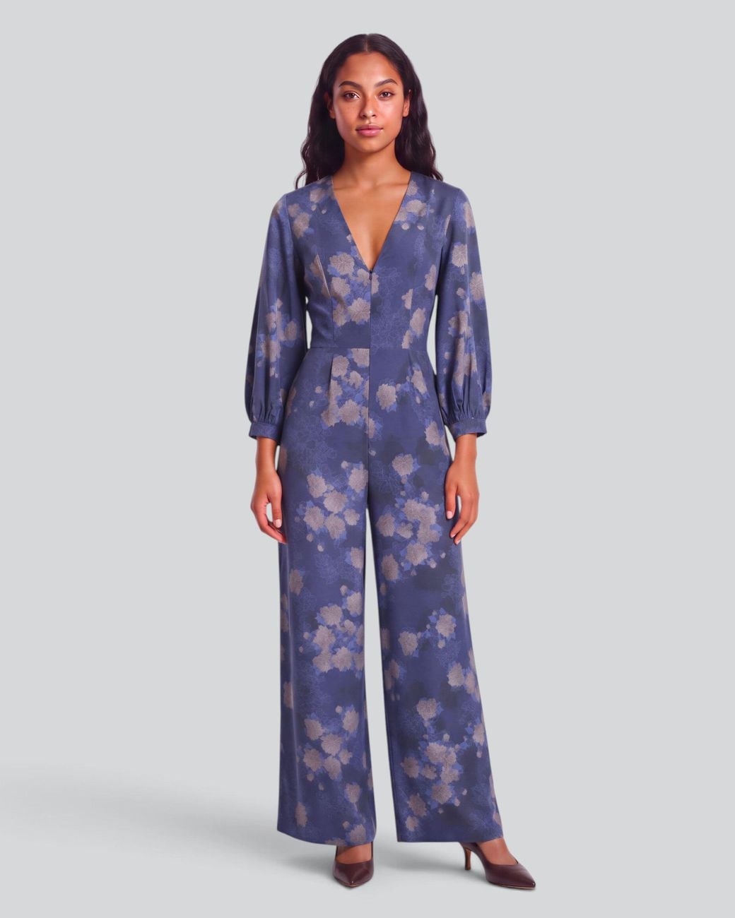 Lords of Harlech Blue Jill Lans Floral Stretch Tencel Jumpsuit