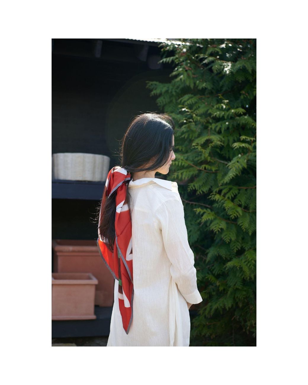 Variously Red Fawn Geometrical Print Shibori Square Silk Scarf