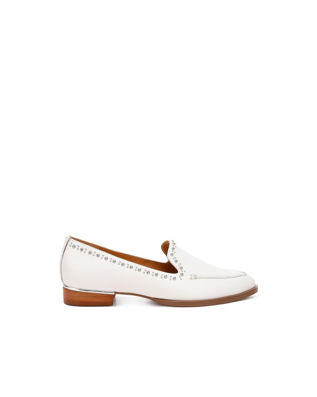 Rag & Co White Wolferton Delicate Stud Detail Leather Loafers