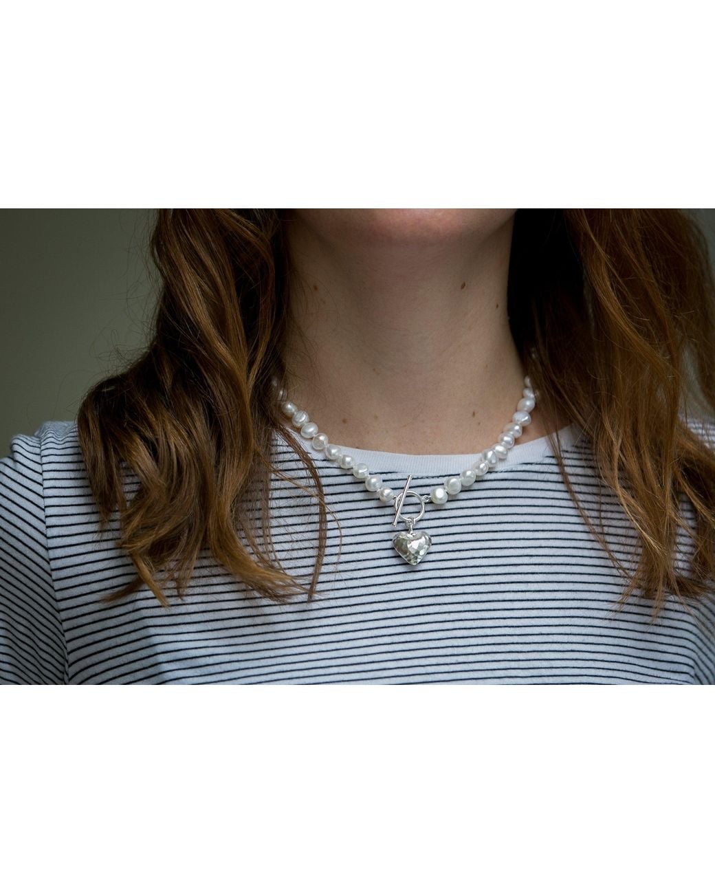 Pearls of the Orient Online Metallic Amare Single Strand Irregular Cultured Freshwater Pearl Necklace With Hammered Heart