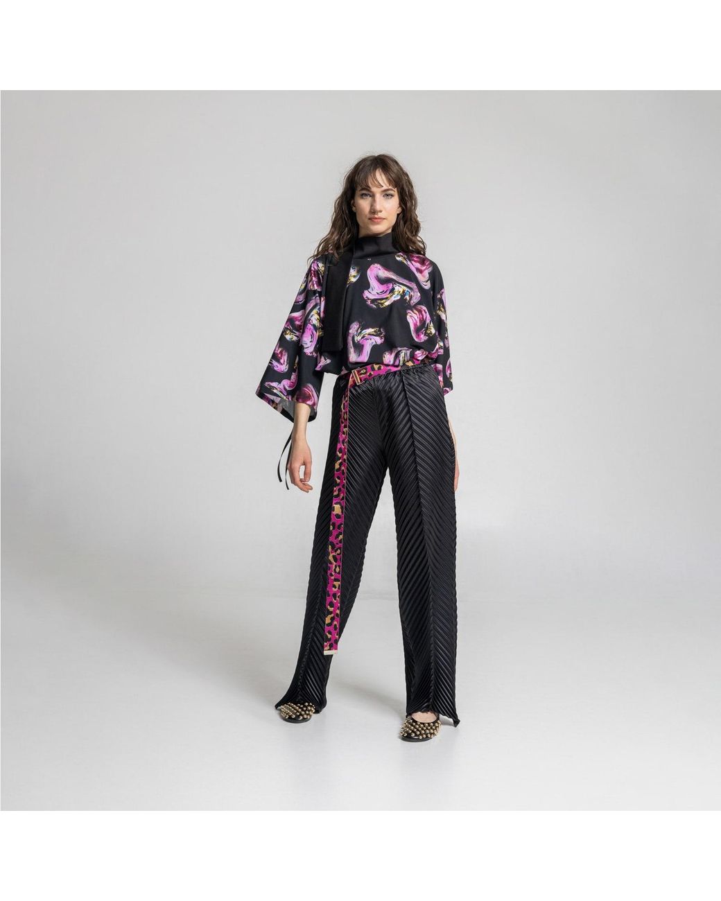 ARTISTA Black Rose Crystal High Neck Blouse