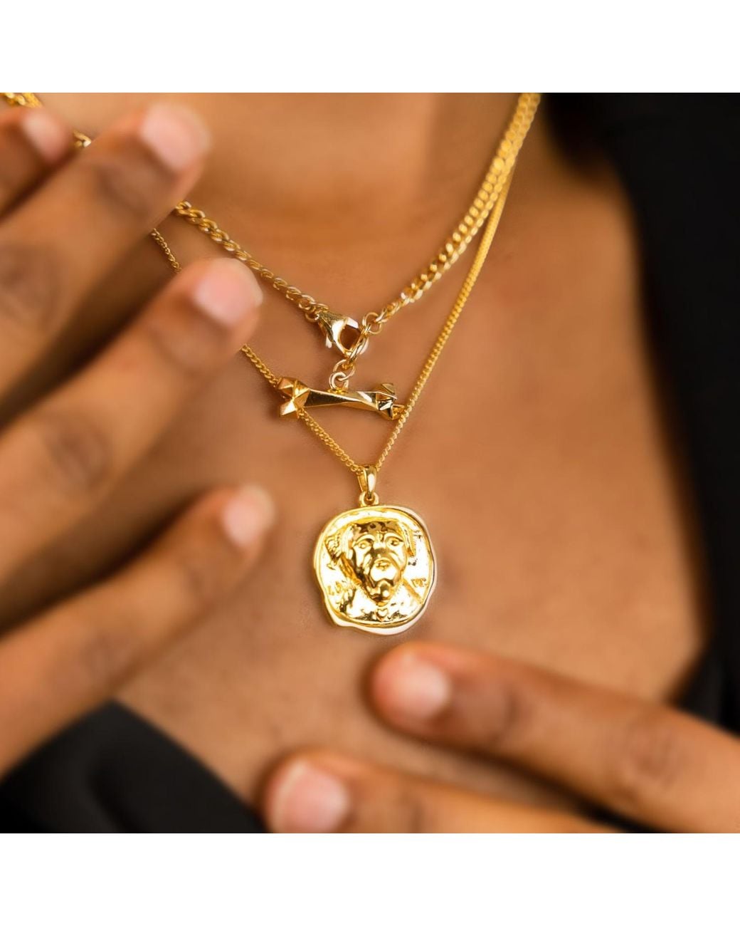Frenvyrn Metallic Mars 18K Vermeil Cuban Chain Necklace With Dog Bone for men