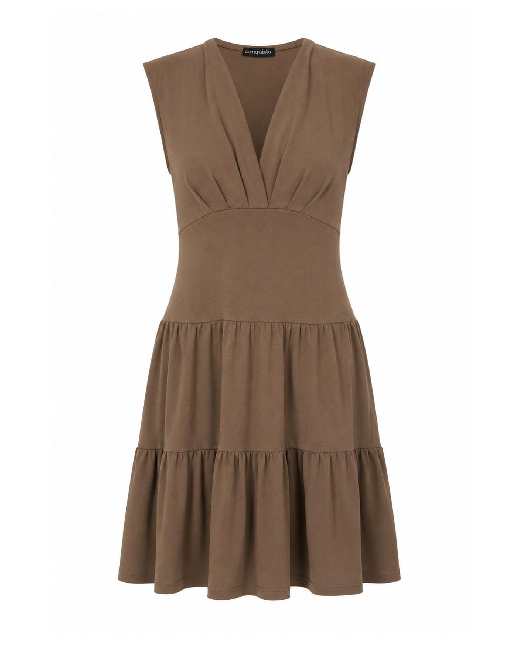 Conquista Brown Cocoa Pleated Tier Dress