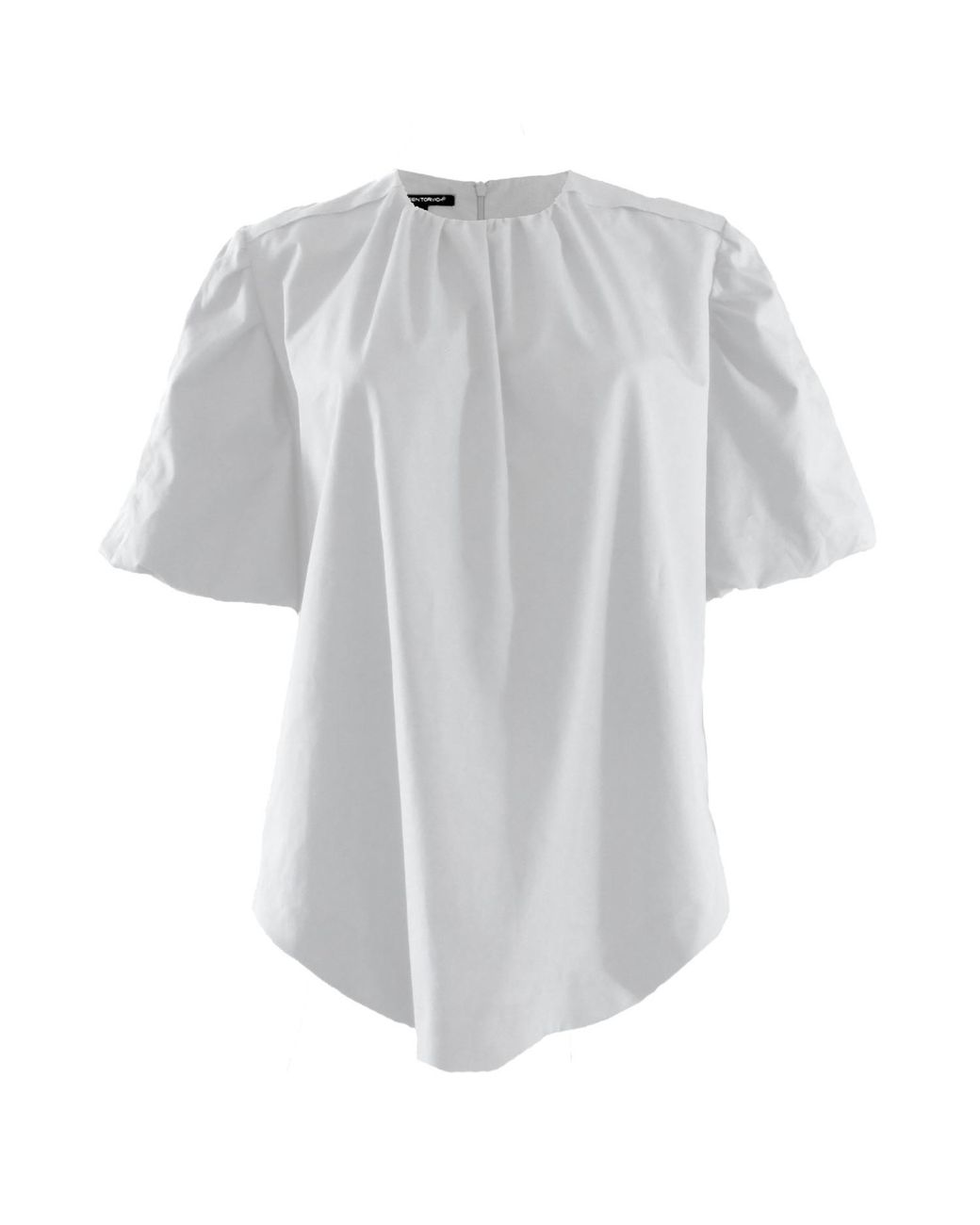 Joeleen Torvick Gray Puff Sleeve Gathered Top
