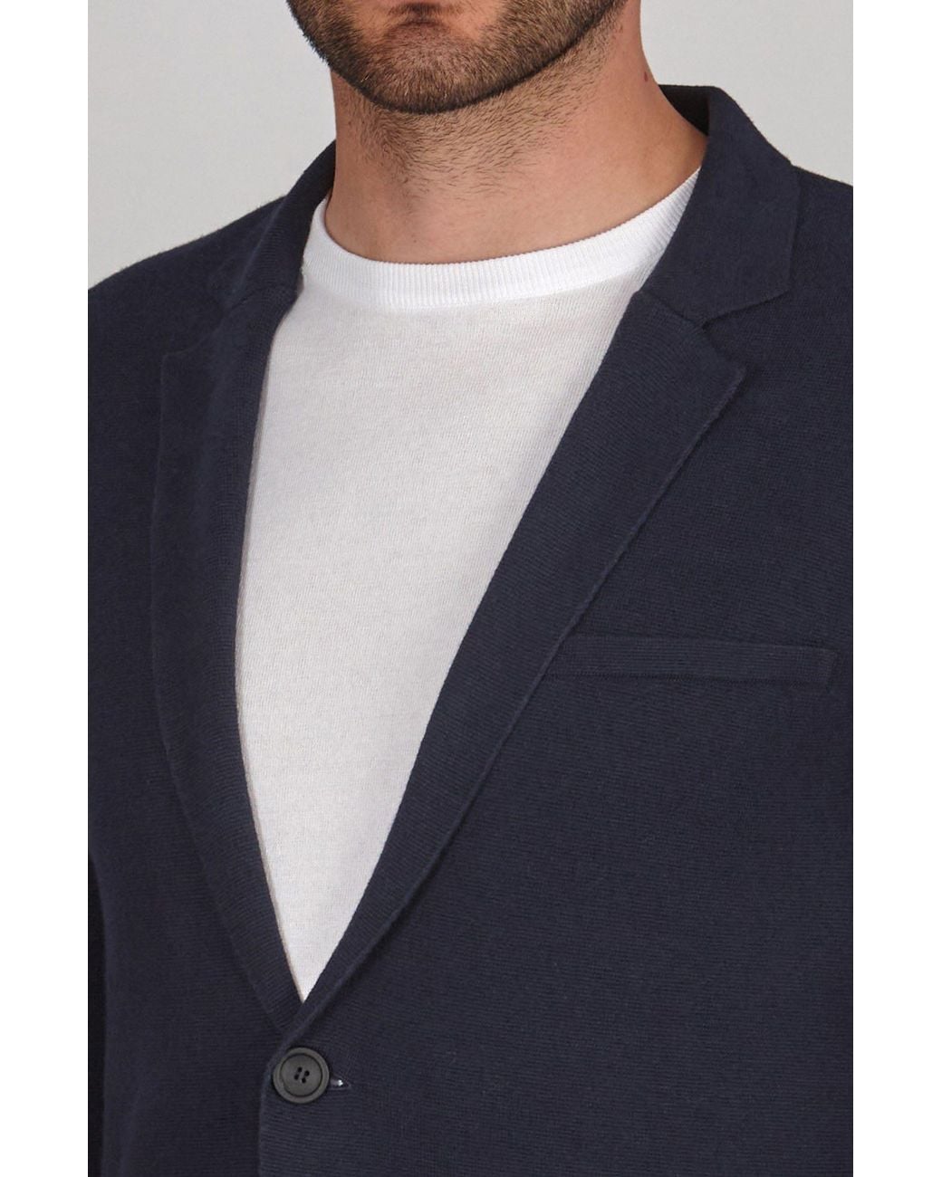 Paul James Knitwear Blue Lightweight Organic Cotton Linen Luca Knitted Blazer for men