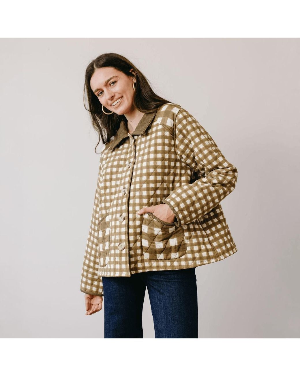 SUNSHINE TIENDA Green Painted Gingham Barn Jacket