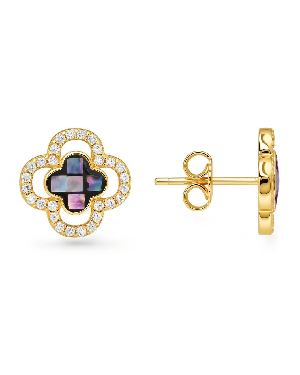 Kylie Harper Metallic Mosaic Abalone Mother Of Pearl Clover Halo Earrings