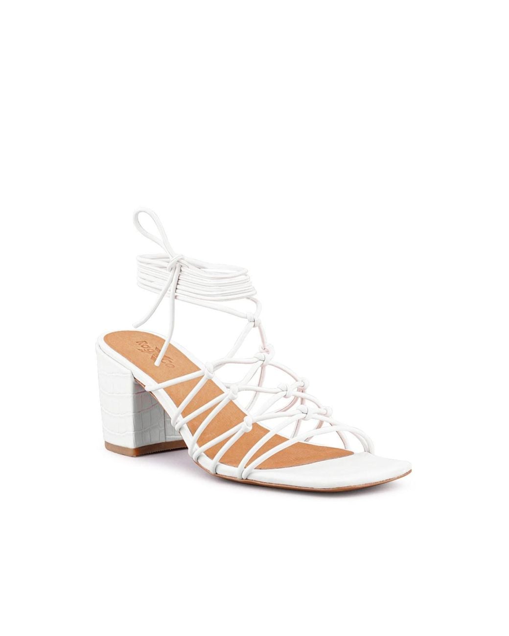 Rag & Co White Fonda Croc Patterned Handcrafted Lace Up Sandal
