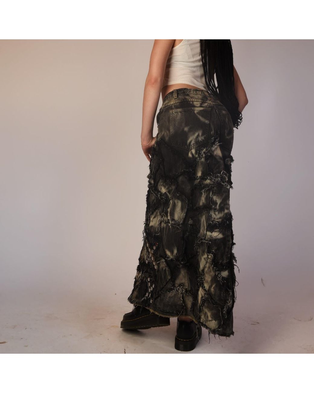 Zasta Studio Gray Shred Couture Studded Denim Skirt E