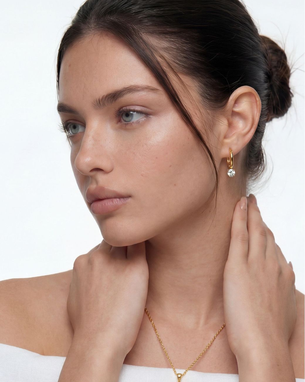 Elk & Bloom Metallic 14K Gemstone Droplet Huggie Hoops