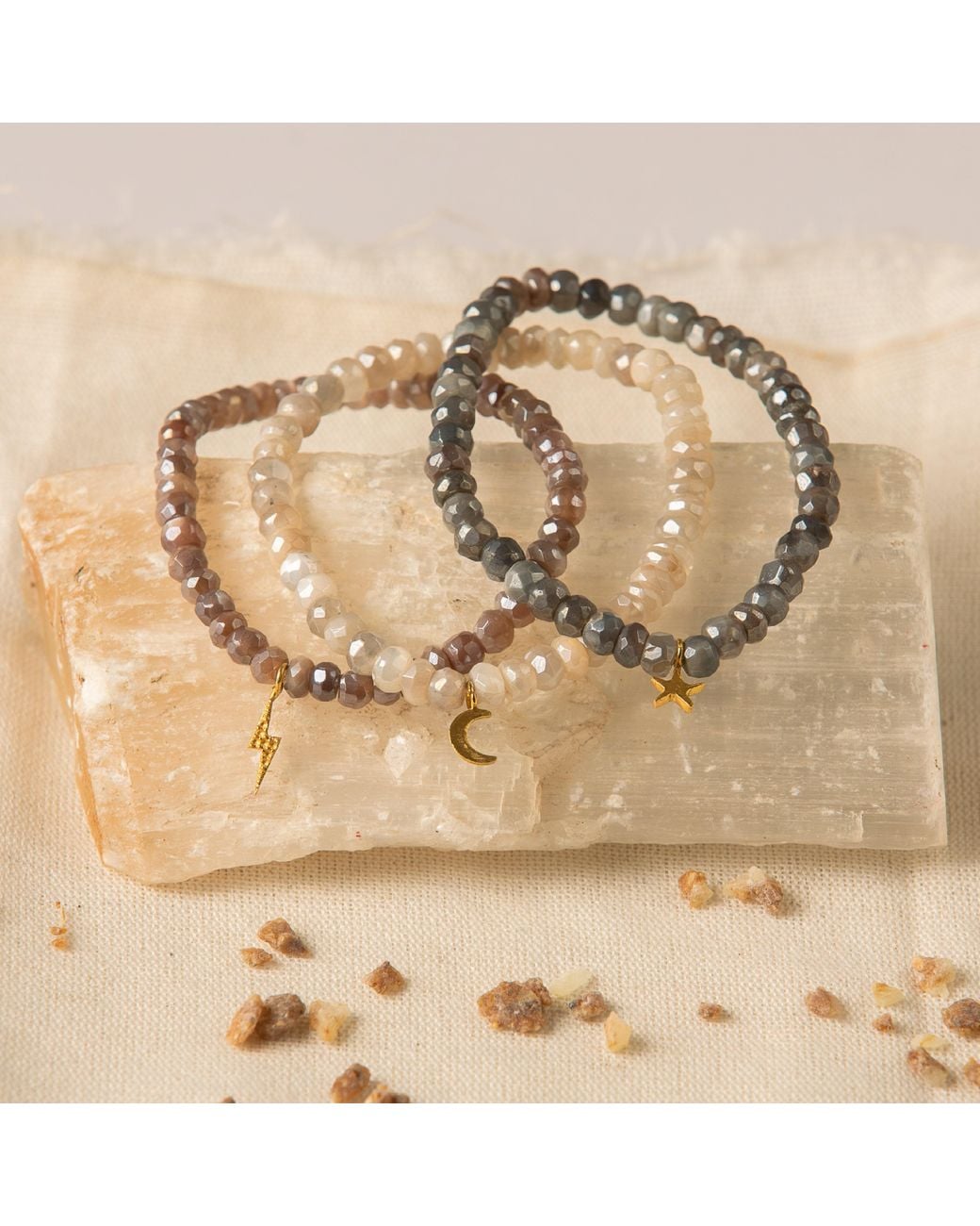 Goddess Charms Metallic Neutrals Moon Stone Bracelet