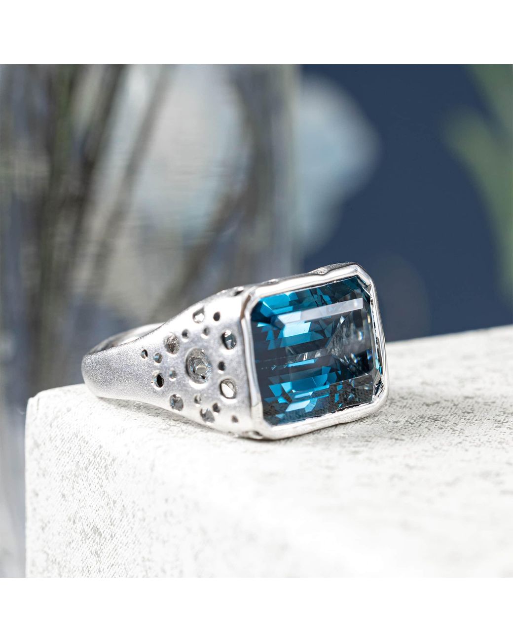 German Kabirski Blue Huron Singular Edition Rhodium Plated Ring With Topaz