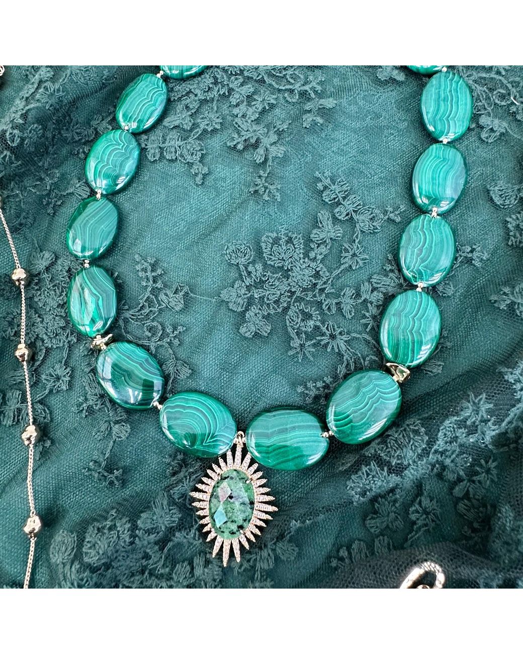 Farra Green Oval Malachite With Gemstone Pendant Chunky Necklace