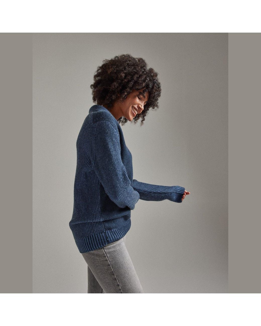Salts Cashmere Blue Polo Sweater With Fishermens Rib Detailing