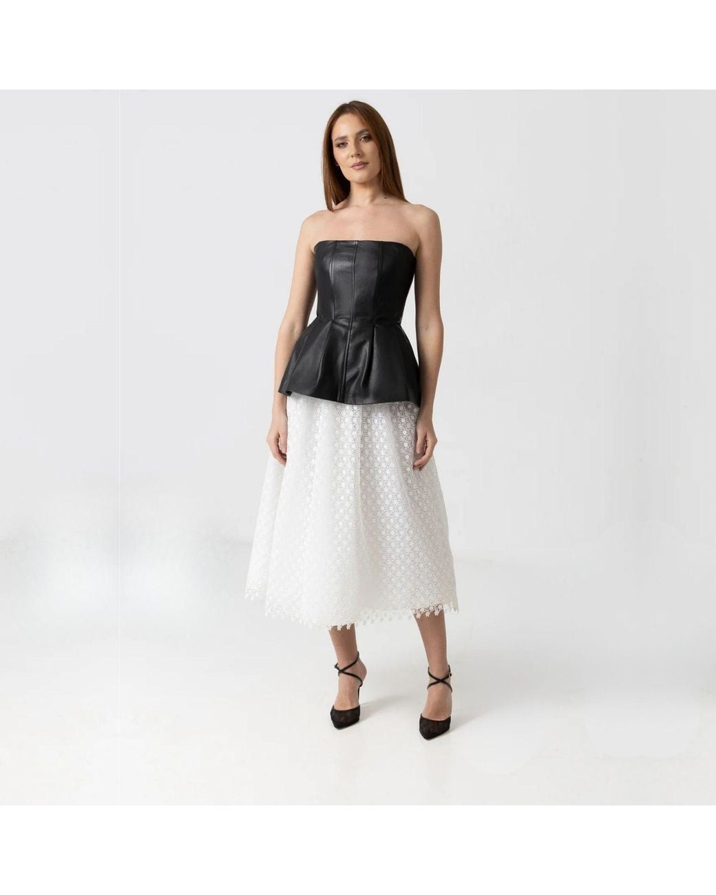 IZABELA MANDOIU White Floral Lace Midi Skirt