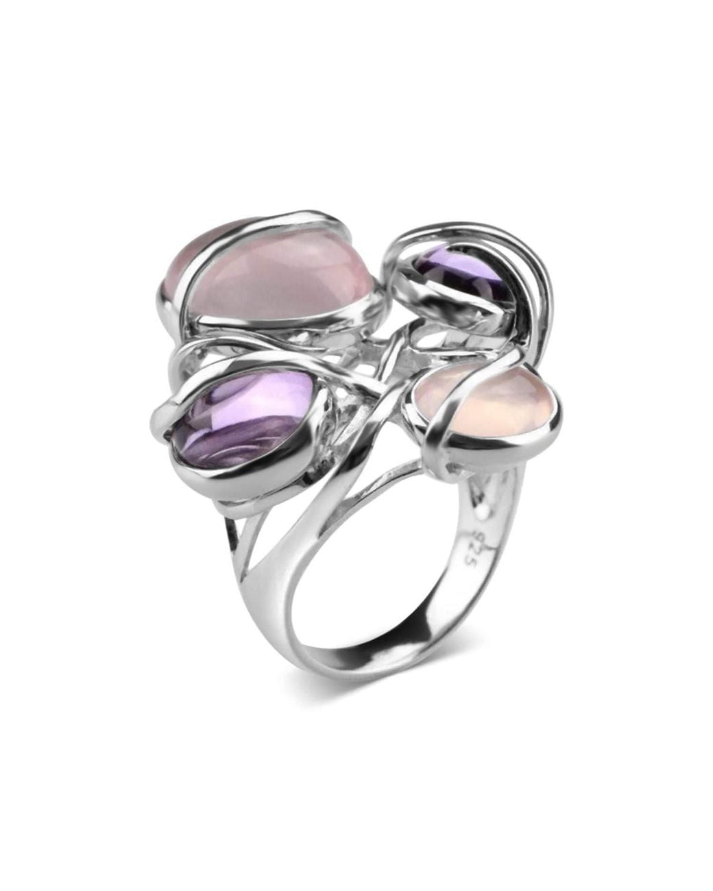 Bellus Domina Metallic Plated Amethyst And Quartz Cocktail Ring
