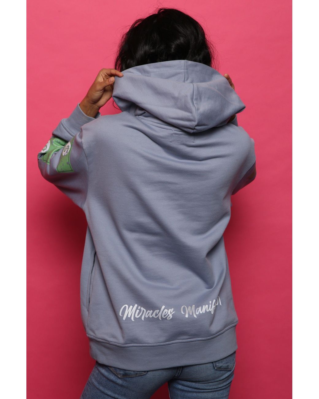 Miracles Manifester Blue Inspirational Affirmation Hoodie With Reflective Design