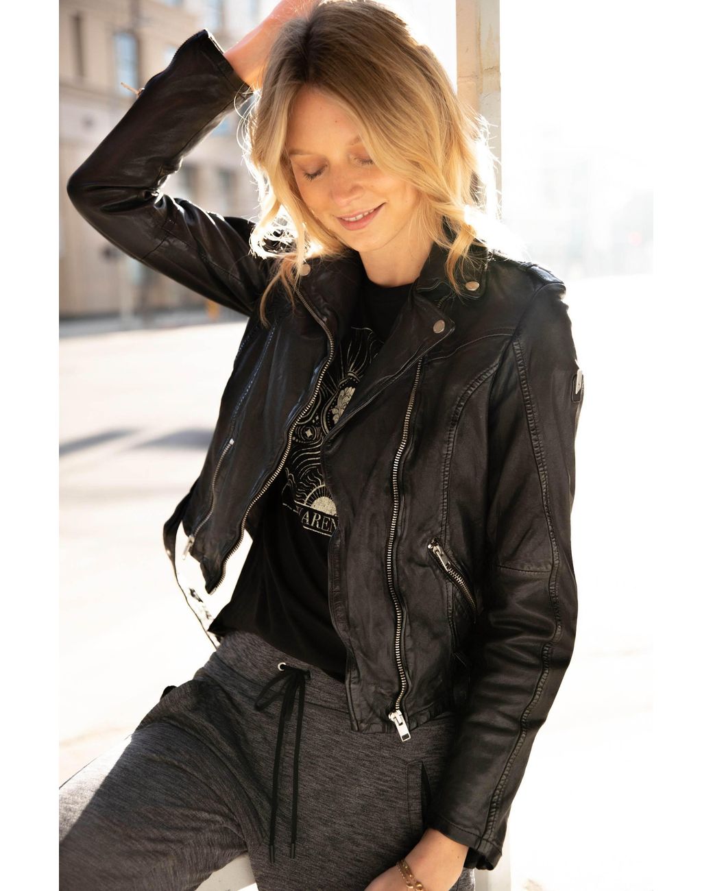 Mauritius Black Belted Slim Fit Leather Jacket Wild