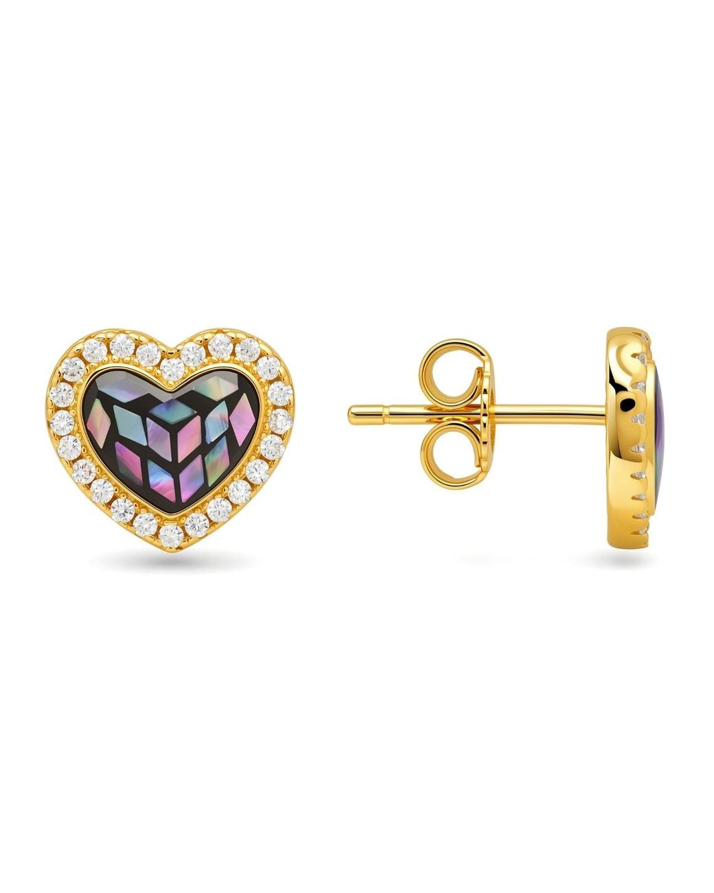 Kylie Harper Metallic Mosaic Abalone Mother Of Pearl Heart Halo Earrings