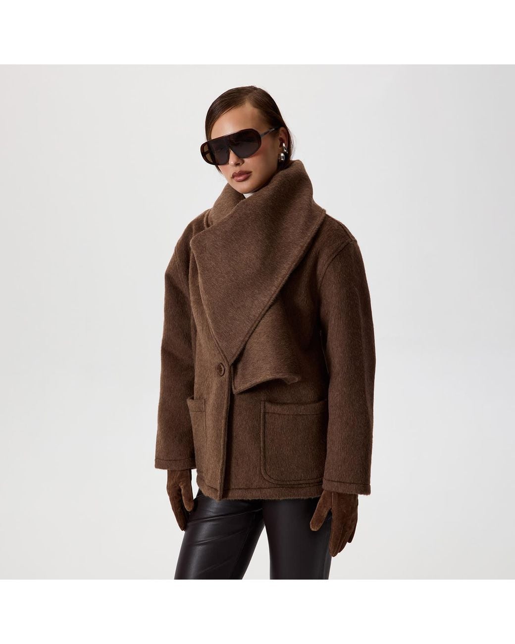Thisisu Collection Brown Athena Scarf Detail Wool Coat –