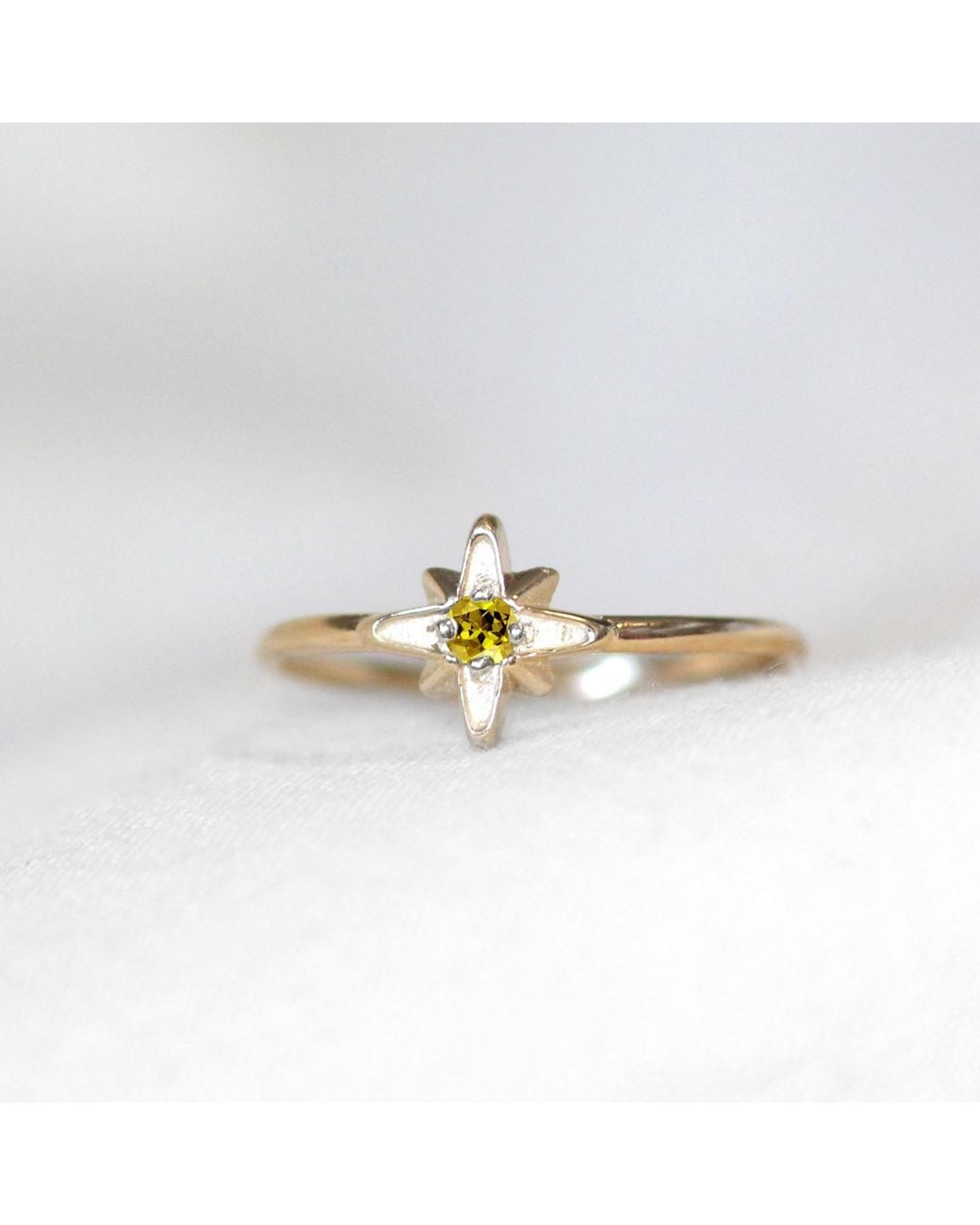VicStoneNYC Fine Jewelry Metallic North Star 14K November Birthstone Citrine Solid Ring