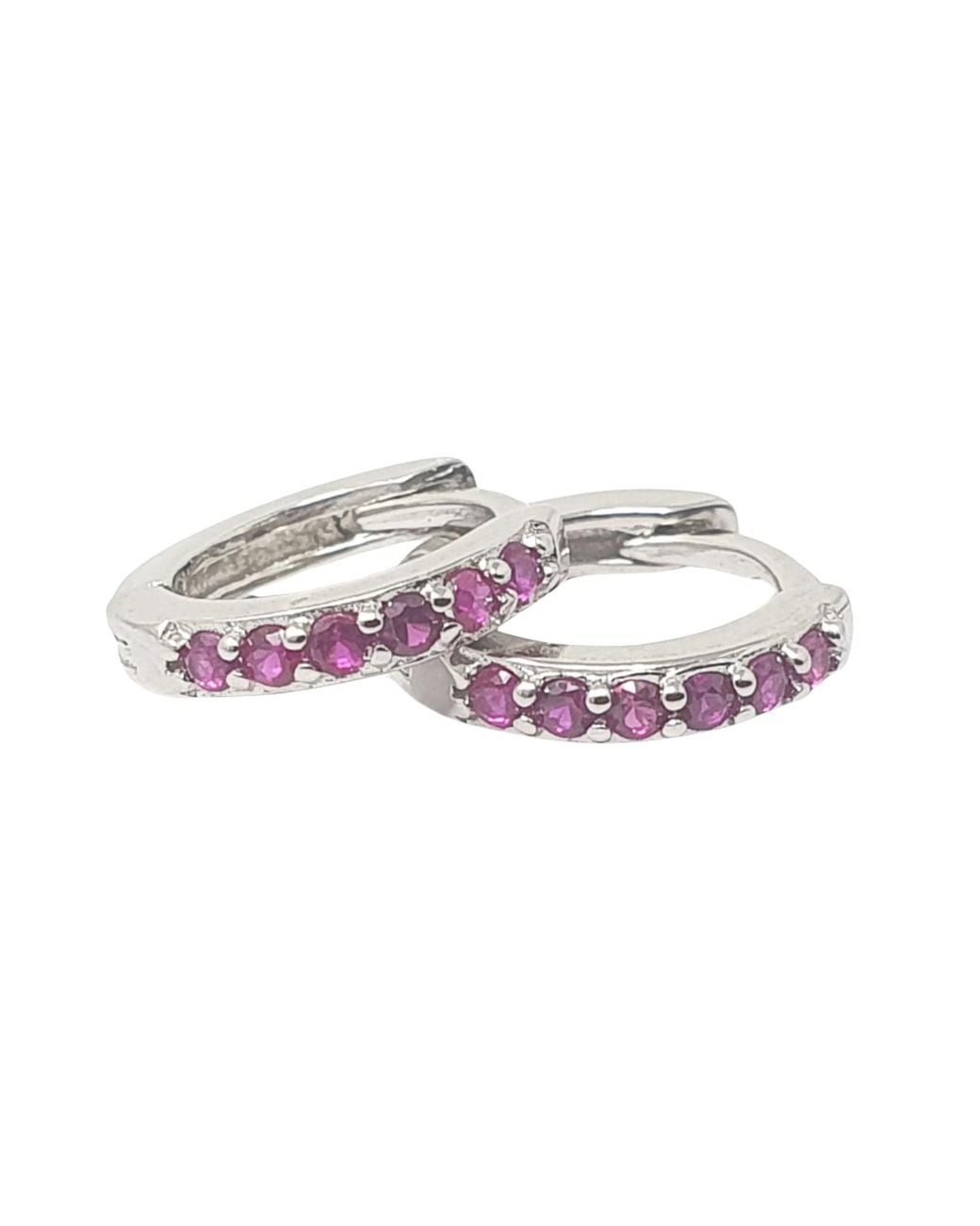 Sophelia Pink Ruby July Birthstone Small Huggie Hoop Earrings