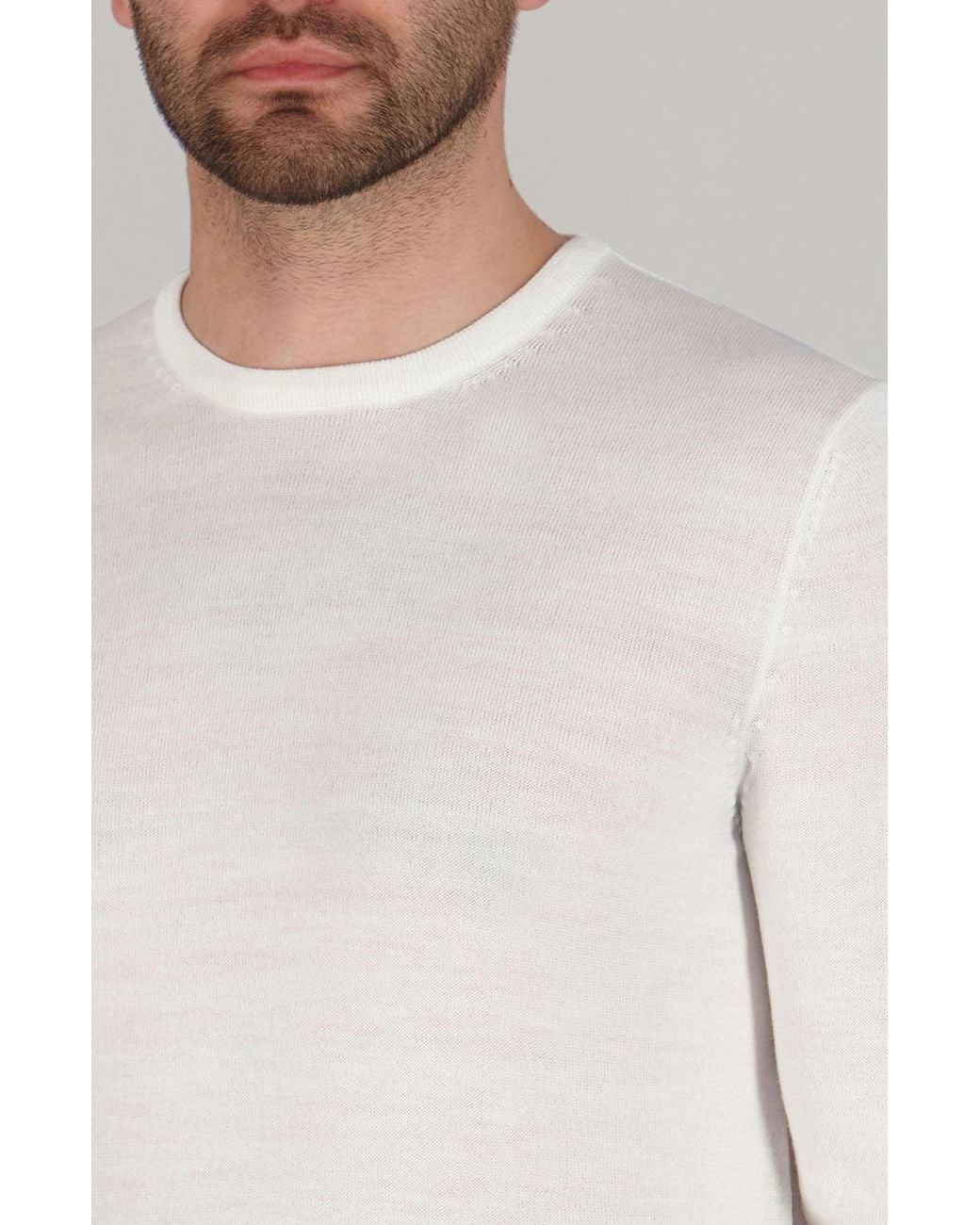 Paul James Knitwear Gray Extra Fine Merino Wool Callington Crew Neck Jumper for men