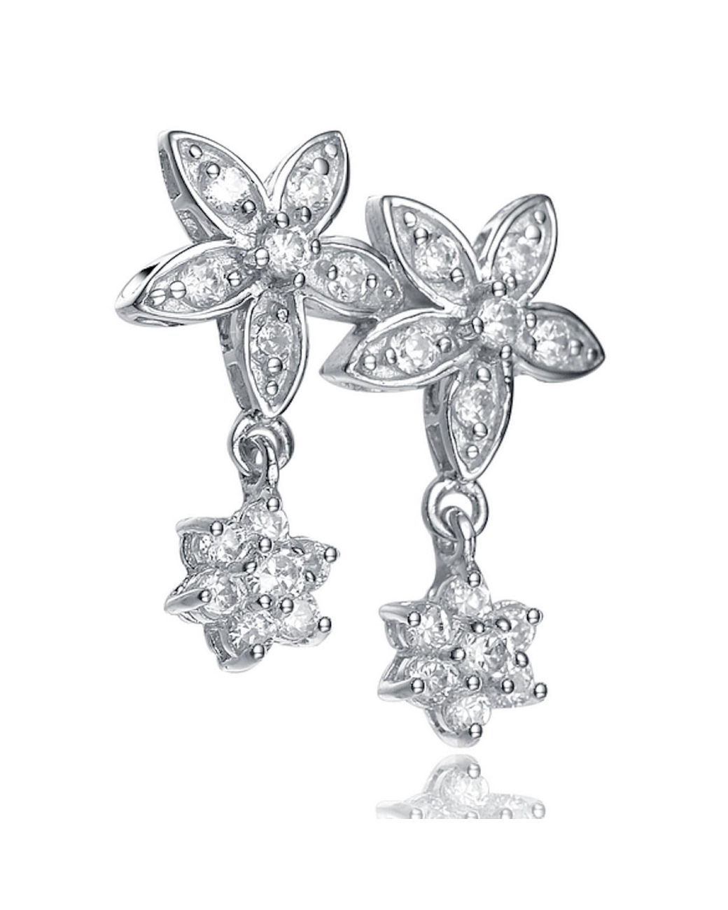 Genevive Jewelry Metallic Sterling Cubic Zirconia Multi-Flower Earrings
