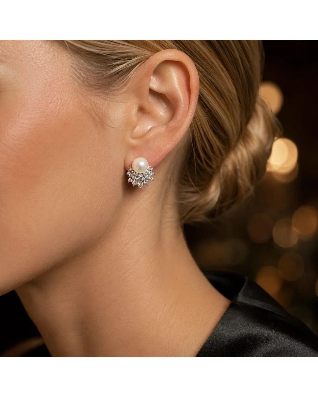 Angel Barocco Metallic Freshwater Pearl Crystal Cluster Stud Earrings