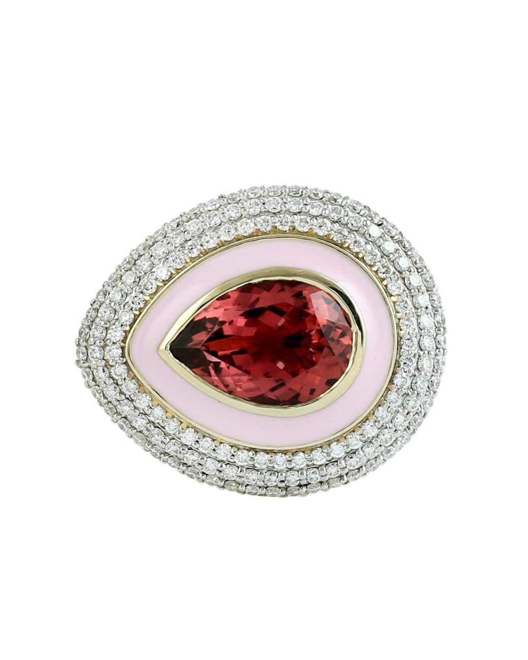 Artisan Metallic Pear Tourmaline & Diamond Enamel Halo Ring