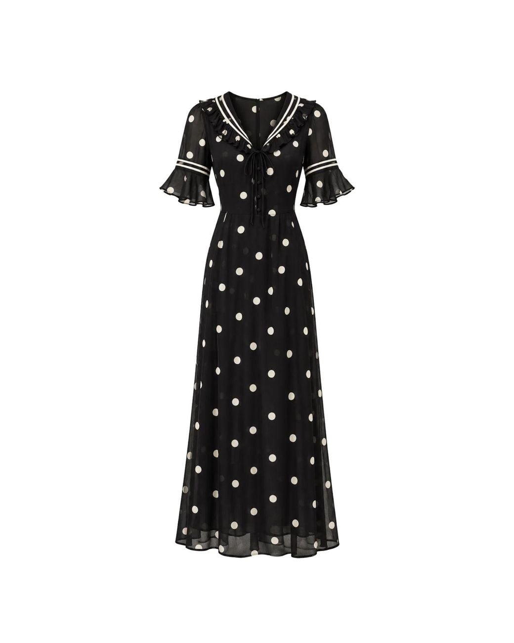 Rose & Nancy Black Audrey Polka Print Collar Detail Maxi Dress