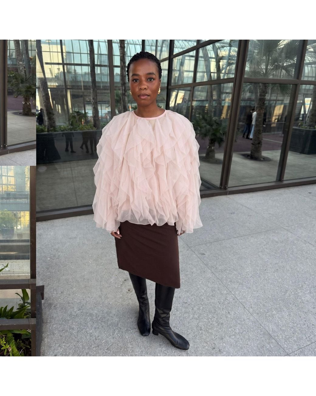 Modenaire Pink Sheer Tiered Ruffle Blouse