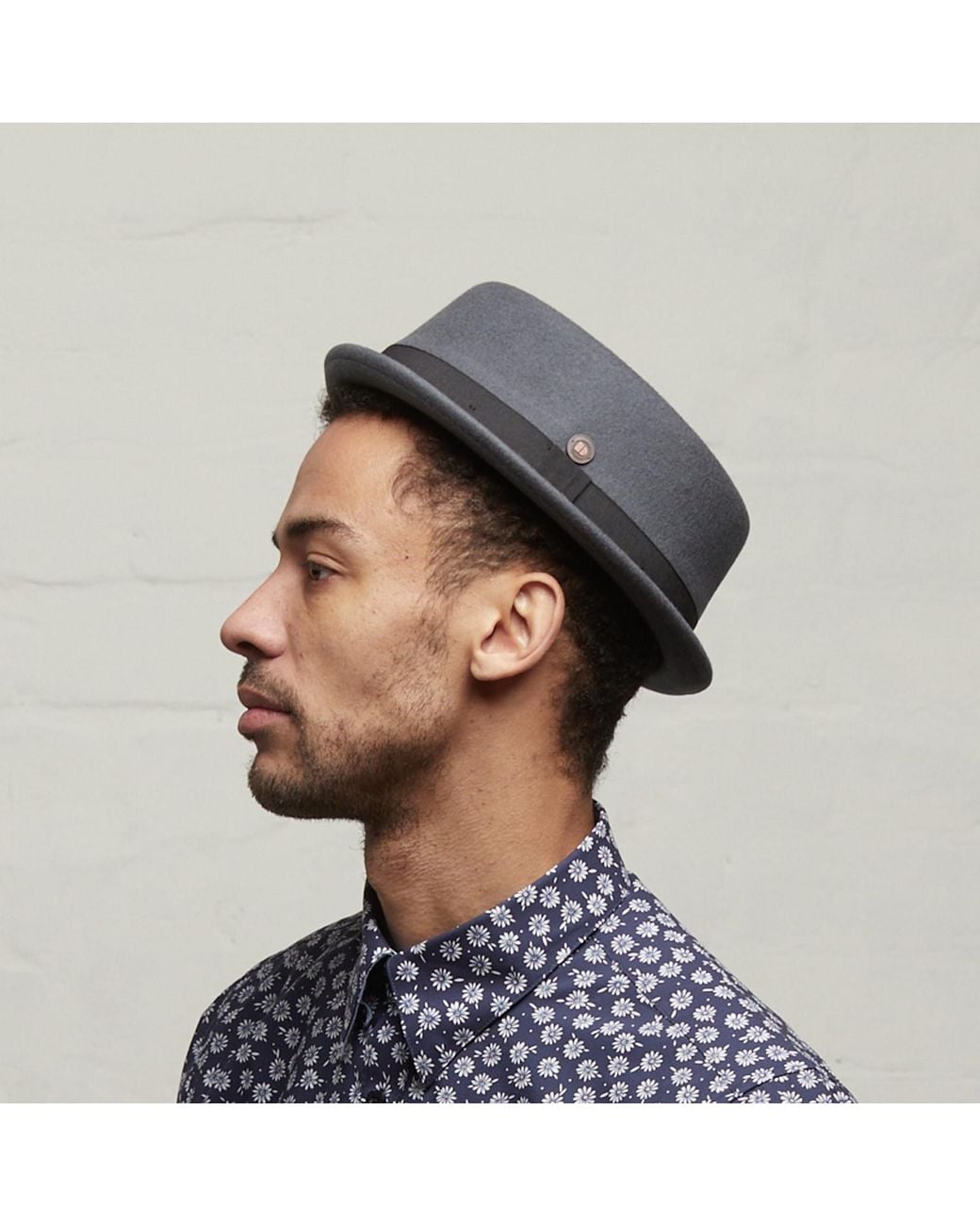 Dasmarca Hats Gray Jack Felt Skimpy Brim Short Brim Rude Boy Mod Style Porkpie Hat for men