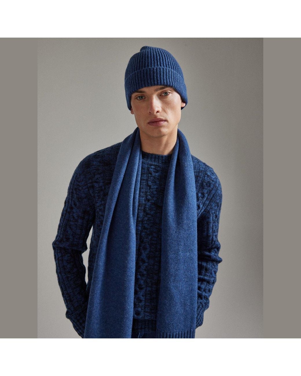 Salts Cashmere Blue Scarf With Rib Trim