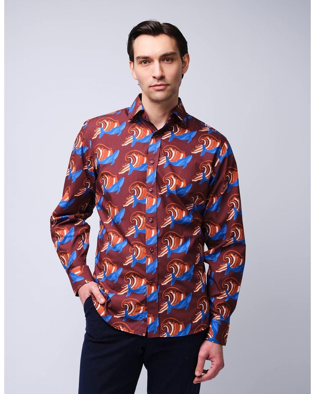 Gresham Blake White Burgundy & Whale Shirt for men