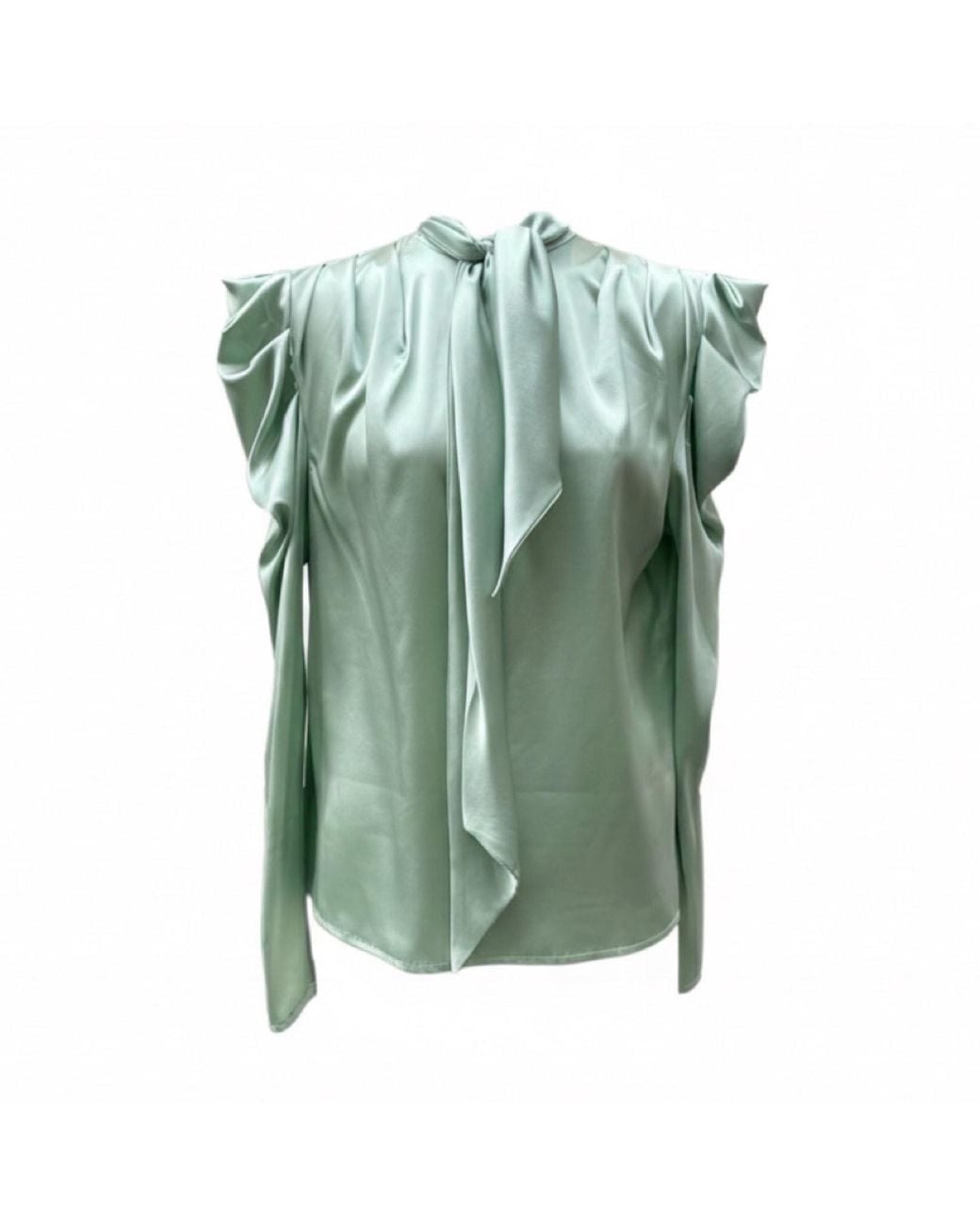Imaatu Green Water Mint Silk Satin Tie-Neck Blouse – Elegant Evening Statement