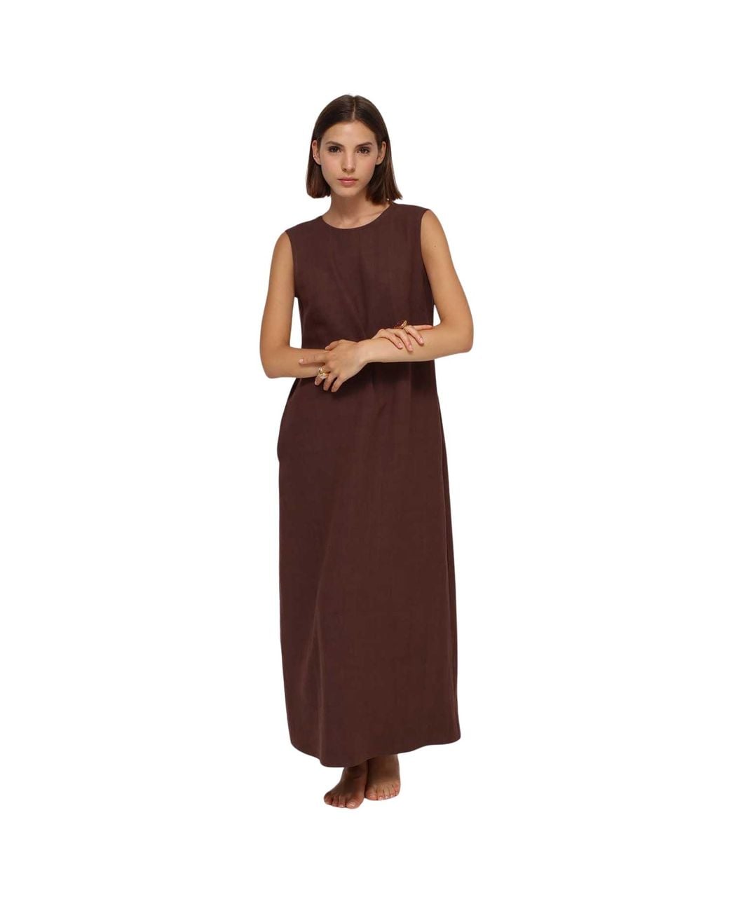 Humans & Land Brown The Nefertiti – V-Back Linen Dress