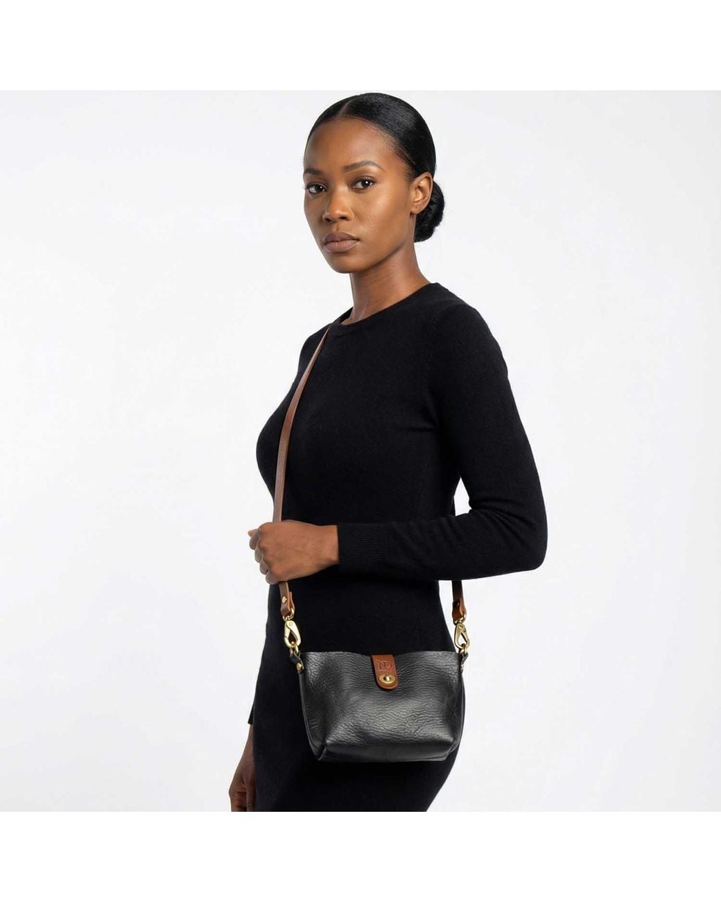 N'damus London Black Mini Adanna Leather Crossbody Bag