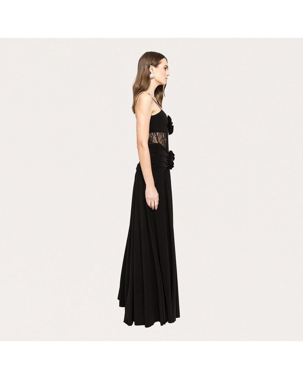 Nissa Black Floral-Appliqué Jersey Maxi Dress