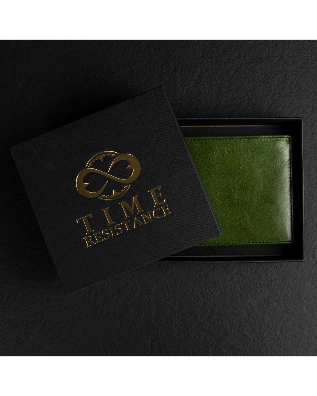 Time Resistance Green Leather Bifold Wallet for men
