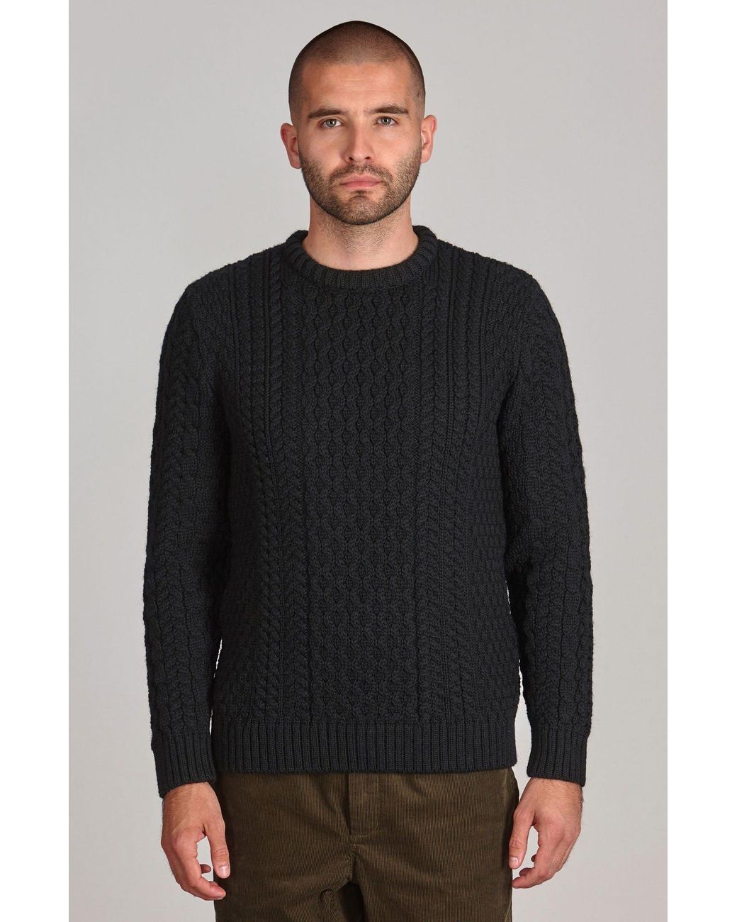 Paul James Knitwear Blue Fisherman's British Wool Johnson Cable Jumper for men