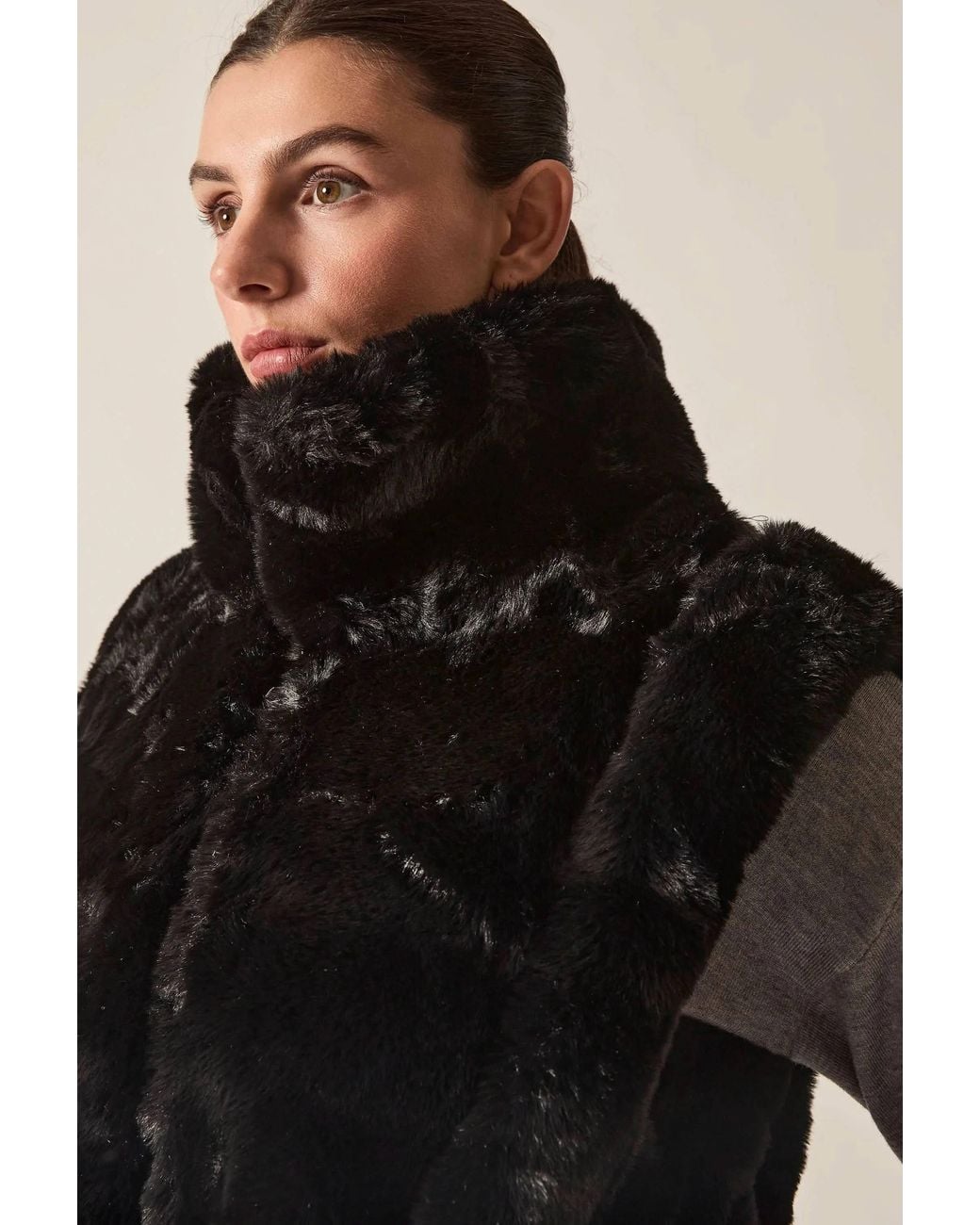 James Lakeland Black Faux-Fur Belted Gilet
