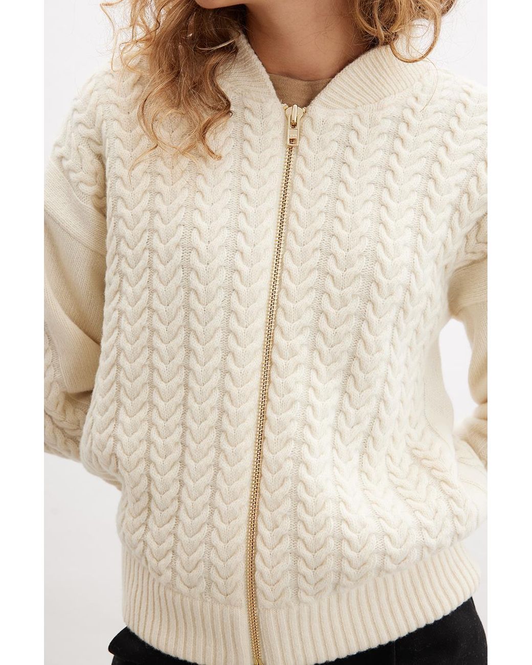 Peraluna Natural Dover Cable Knit Bomber Jacket