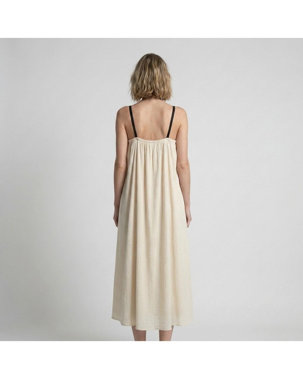 Modenaire Natural Neutrals Gathered Maxi Dress Draped Bodice