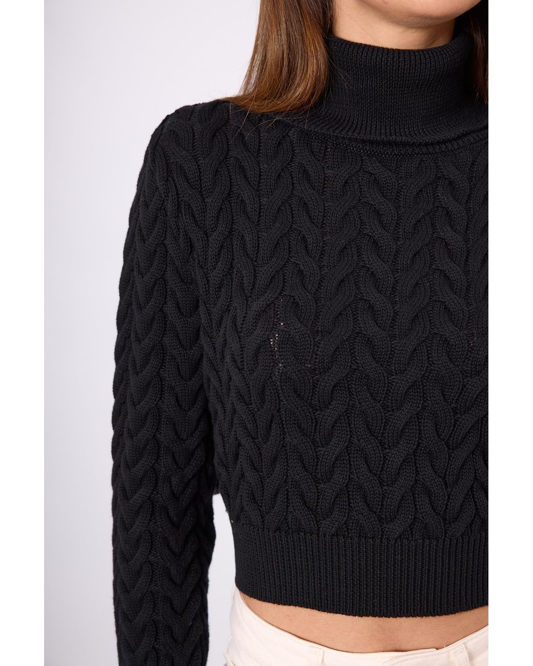 Peraluna Black Scarlett Cable Knit Crop Jumper