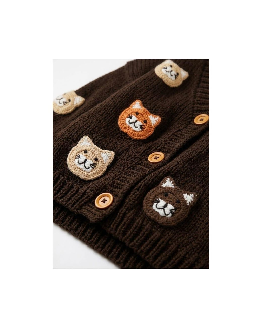 Ana Chic Black Cat Motif Handmade Knitted Cardigan