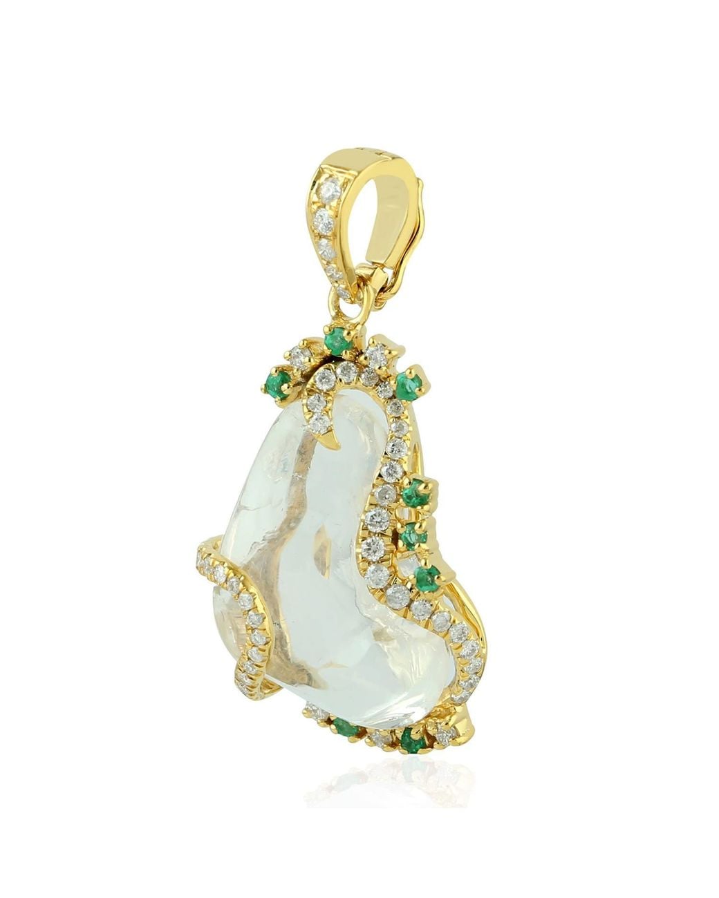 Artisan Metallic Handmade 18k Gold Natural Diamond Emerald Opal Pendant Designer Jewelry