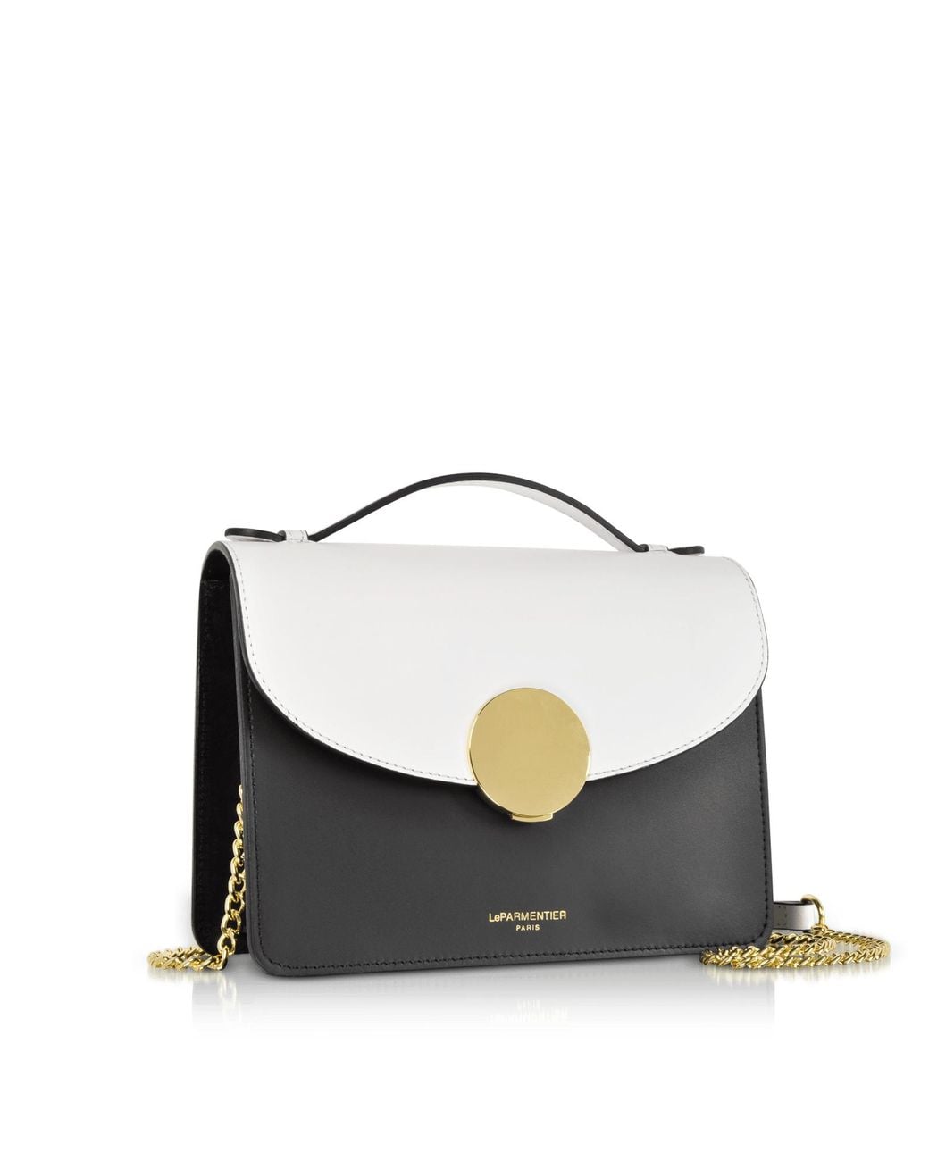 Le Parmentier White New Ondina Color Block Flap Top Leather Satchel Bag