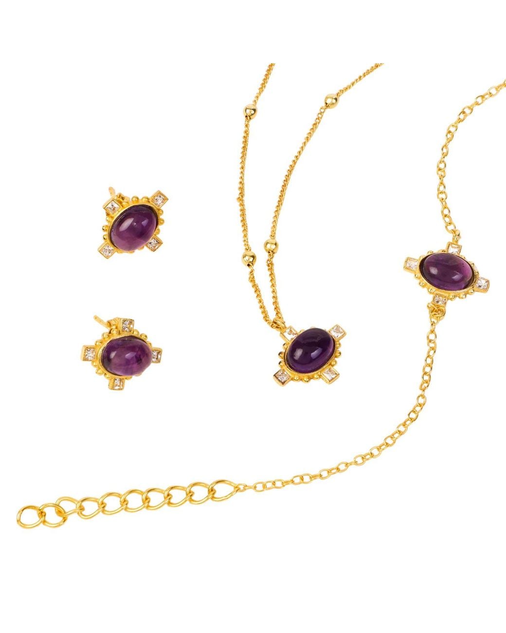 Lila Rasa White Amethyst Cz February Birthstone Brings Good Luck, Stability & Intuition Jewellery Set Necklace, Earrings & Bracelet